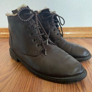 Regence Vintage Brown Leather Faux Fur Lined Lace-Up Ankle Winter Boots Size 8
